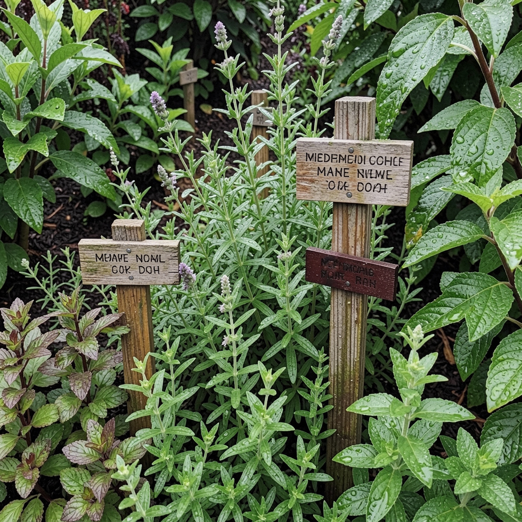 Lush botanical garden with medicinal herbs